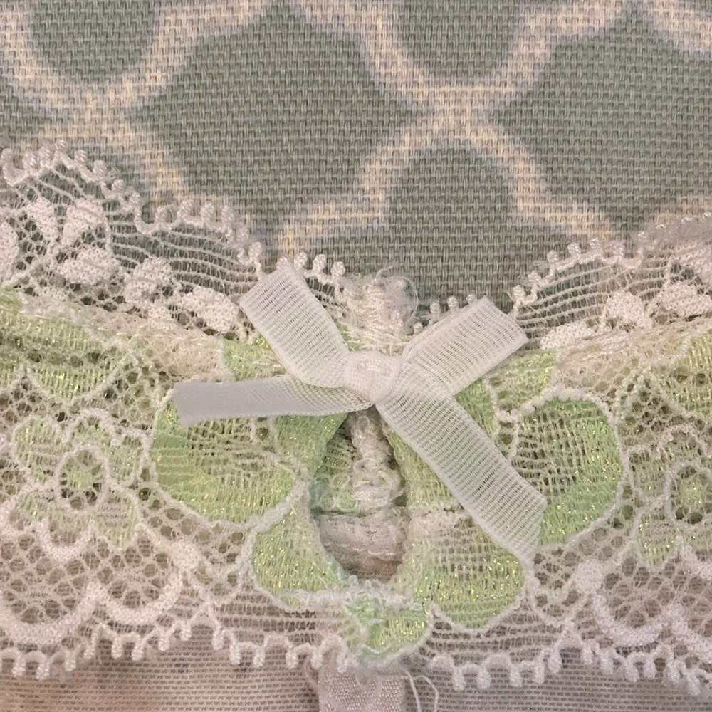 Vintage Victoria’s Secret Dream Angels Rhinestone Green White Lace Thong VString - Picture 5 of 9